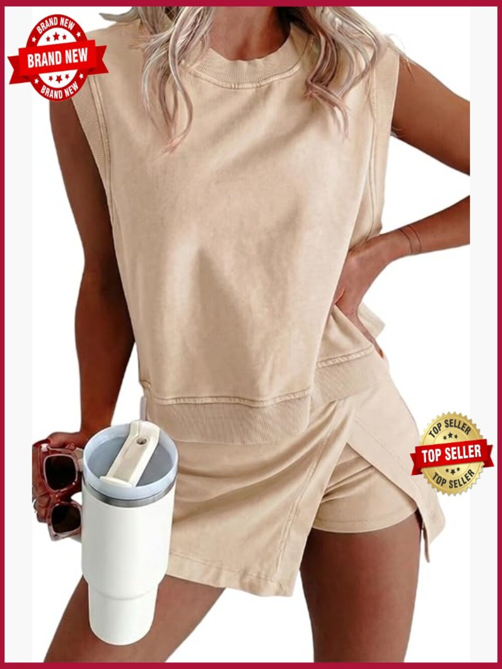 Womens 2 Piece Tank and Skort Set Athletic Summer Outfit Sleeveless Cotton